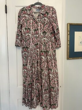 Julia Amory Long Floral Button-Front Maxi Dress in Pink & Green Size 10/12